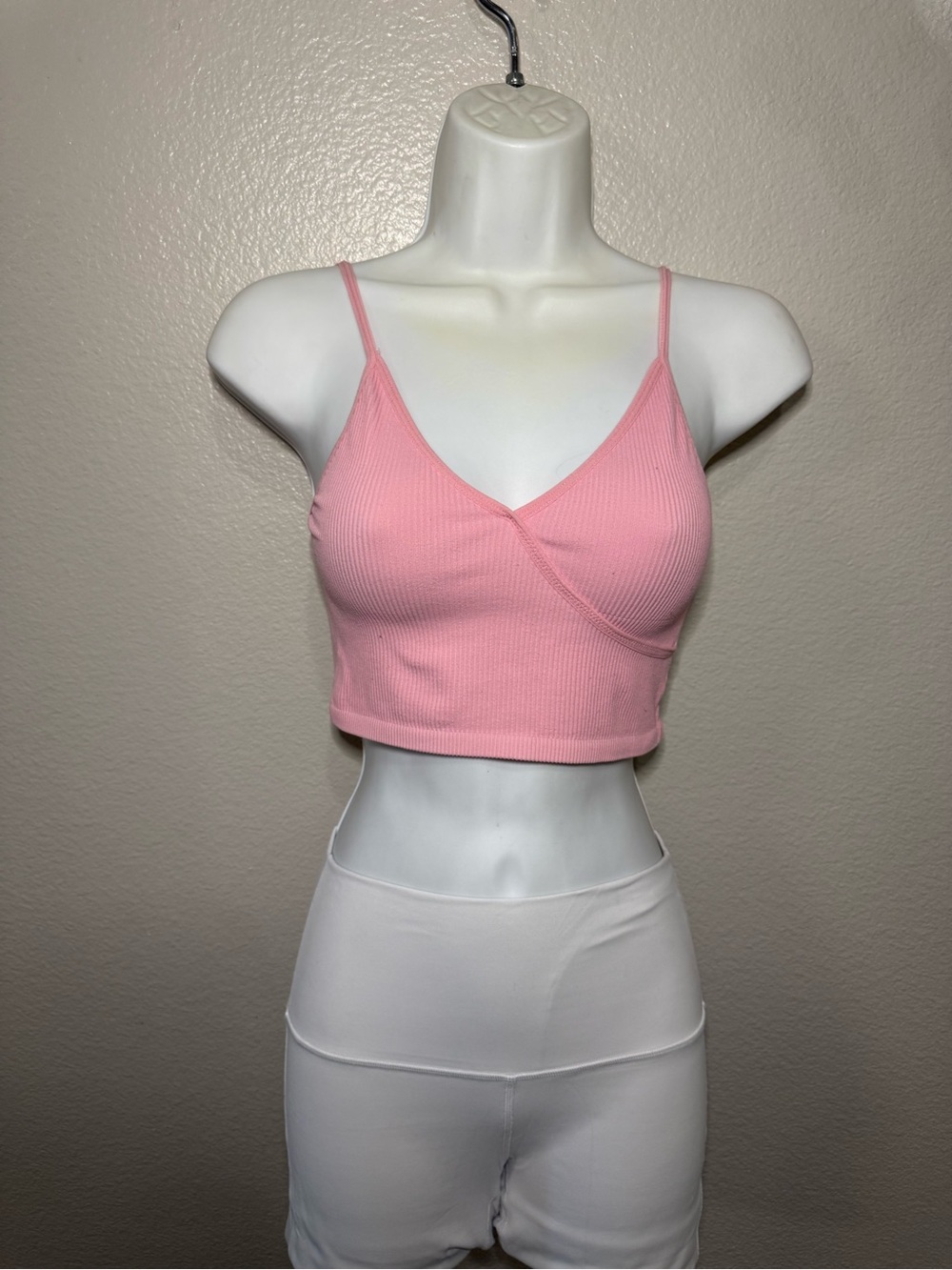La Hearts Pink Ribbed Cropped Cami Top